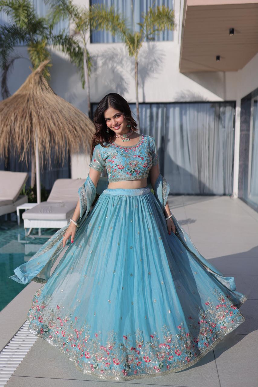 Rudhira multi thread embroidery Lehenga Choli (Blue)