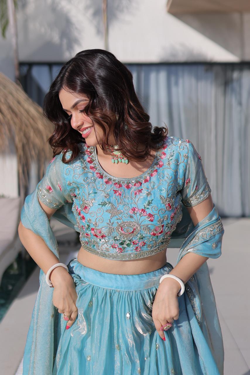 Rudhira multi thread embroidery Lehenga Choli (Blue)