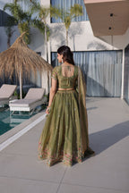 Rudhira multi thread embroidery Lehenga Choli(Mahendi)