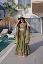 Rudhira multi thread embroidery Lehenga Choli(Mahendi)