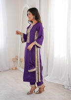 Neela Crepe Mirror Lace work Kurta Set (Purple)