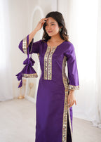 Neela Crepe Mirror Lace work Kurta Set (Purple)