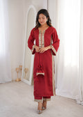 Neela Crepe Mirror Lace work Kurta Set (Maroon)