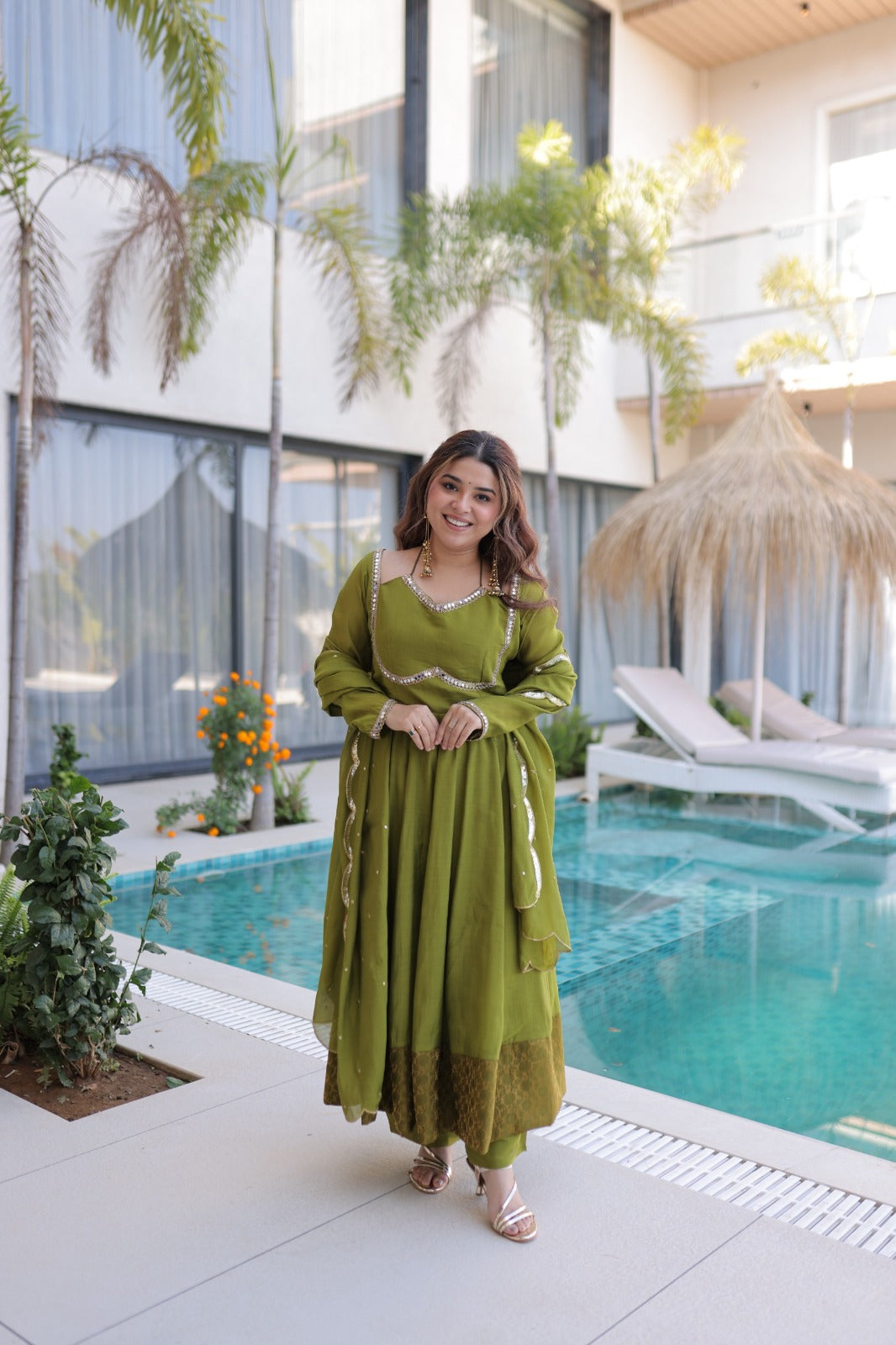 Green Mul Chanderi Suit Set