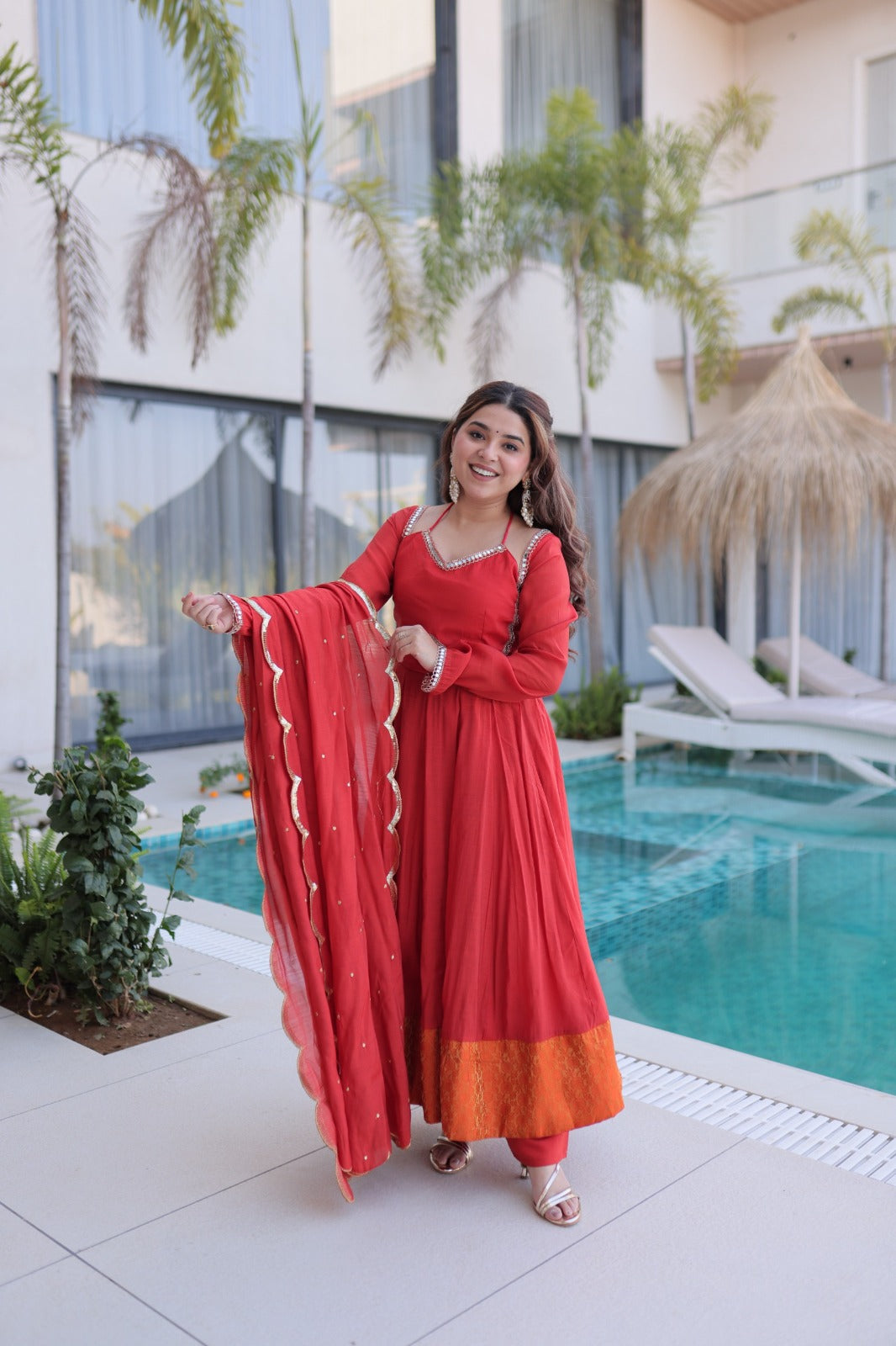 Red Mul Chanderi Suit Set