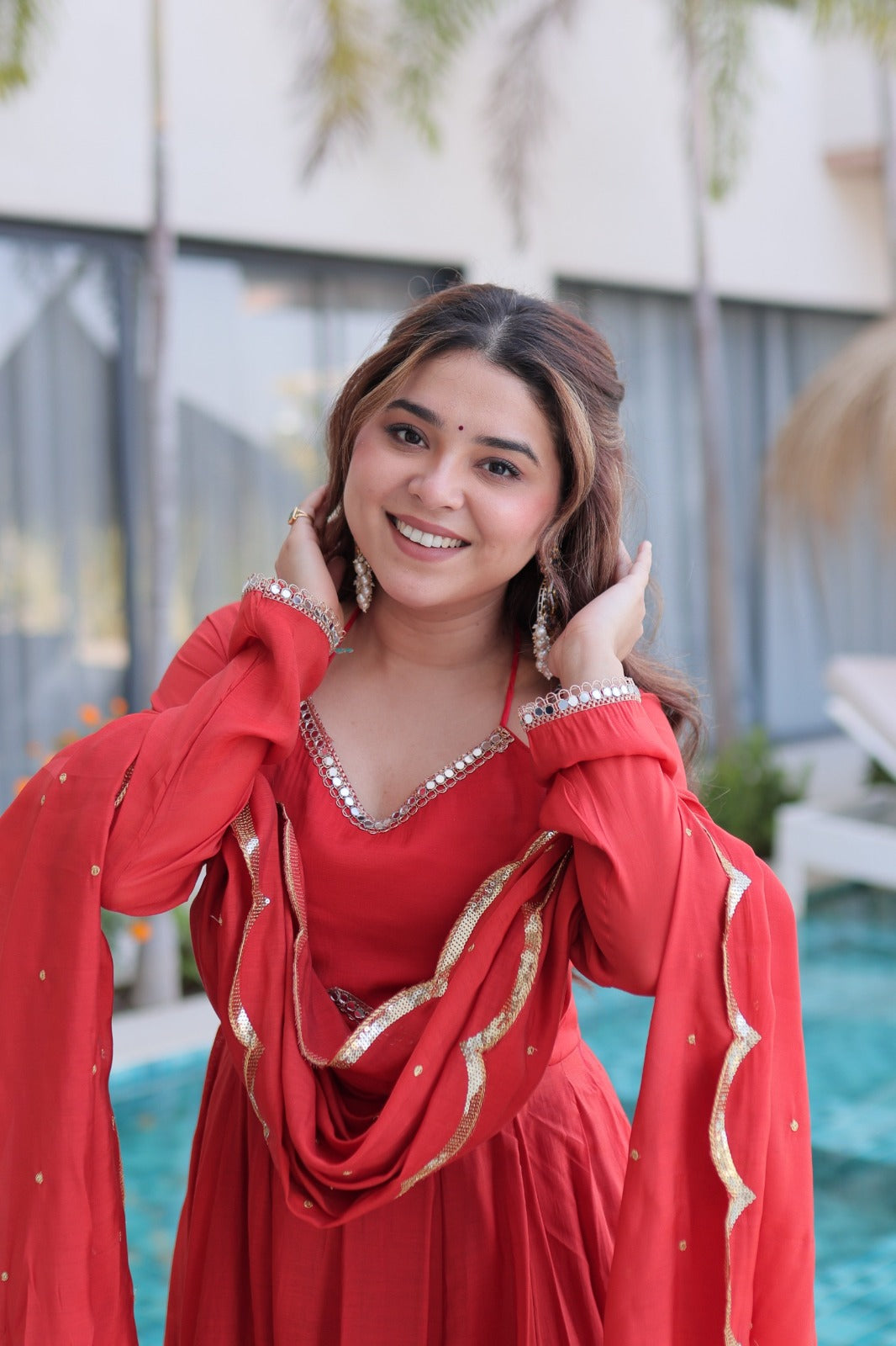 Red Mul Chanderi Suit Set