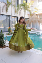 Green Mul Chanderi Suit Set