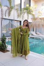 Green Mul Chanderi Suit Set