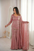 Suhani Fendy Silk Sharara Set (Peach)