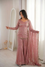 Suhani Fendy Silk Sharara Set (Peach)