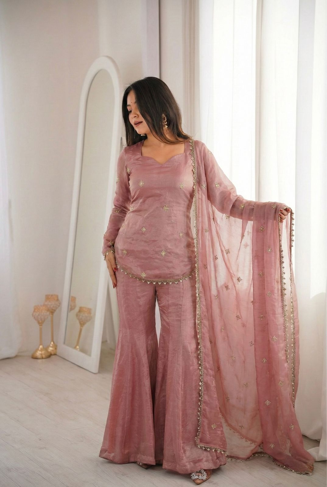 Suhani Fendy Silk Sharara Set (Peach)
