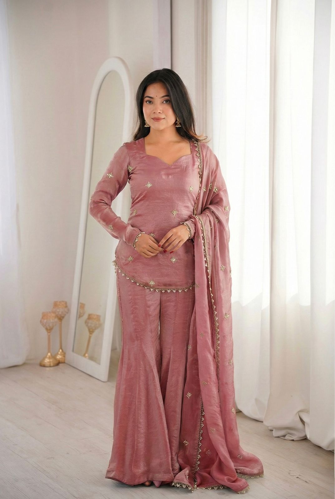 Suhani Fendy Silk Sharara Set (Peach)