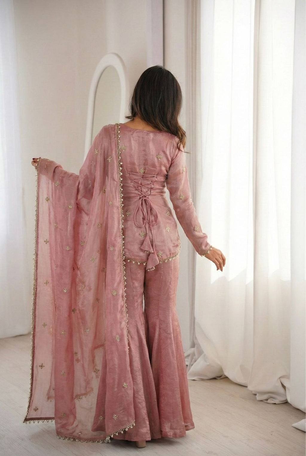 Suhani Fendy Silk Sharara Set (Peach)