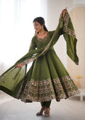 Green Embroidery Roman Silk Kurta Set