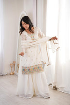 White Embroidery Sharara Set
