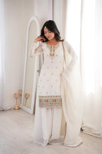 White Embroidery Sharara Set
