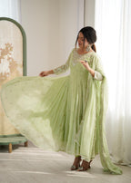 Pastel Green Heavy Embroidery Rainbow Sequence with Moti Work Suit Set