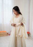 White Kora Cotton schiffli work Suit Set