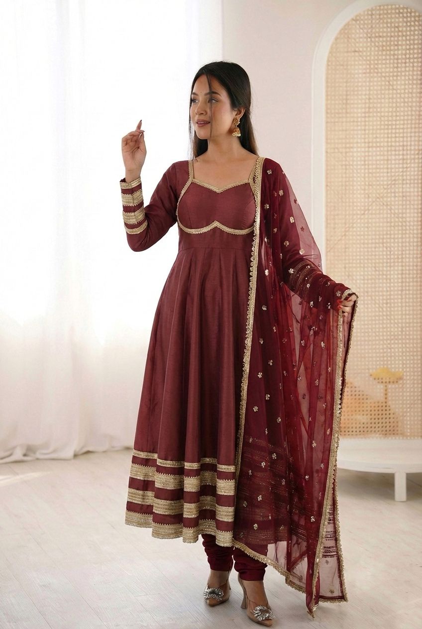 Maroon Cosmos Gold Kurta Set