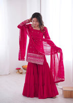 Pink Georgette With Embroidery Sequence Sharara Set