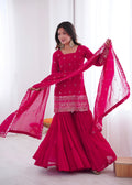 Pink Georgette With Embroidery Sequence Sharara Set