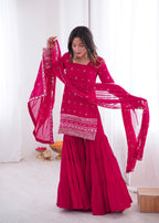 Pink Georgette With Embroidery Sequence Sharara Set