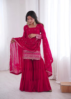 Pink Georgette With Embroidery Sequence Sharara Set