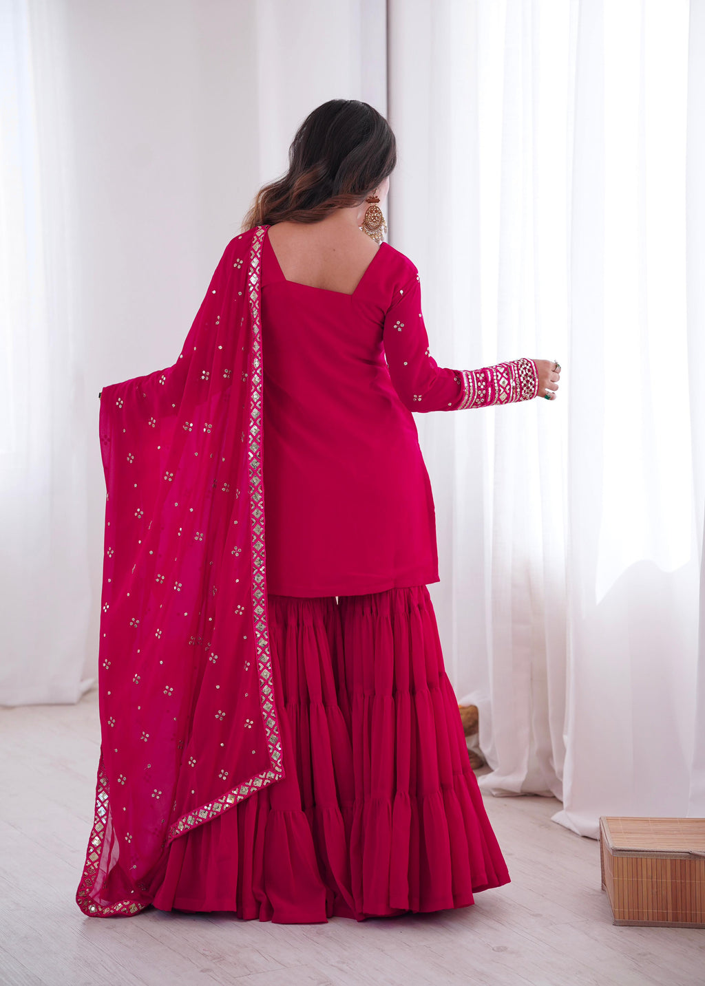 Pink Georgette With Embroidery Sequence Sharara Set