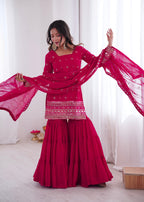 Pink Georgette With Embroidery Sequence Sharara Set