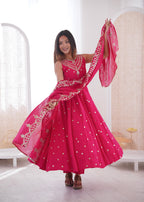 Pink Roman Embroidery Work Suit Set