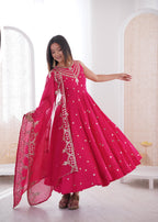 Pink Roman Embroidery Work Suit Set