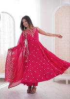 Pink Roman Embroidery Work Suit Set