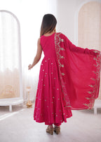 Pink Roman Embroidery Work Suit Set