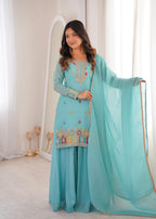 Sky Blue Embroidery Sharara Set