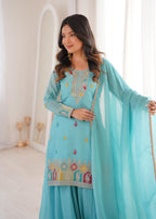 Sky Blue Embroidery Sharara Set