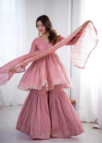 Peach Mal Chanderi Sharara Set