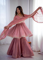 Peach Mal Chanderi Sharara Set
