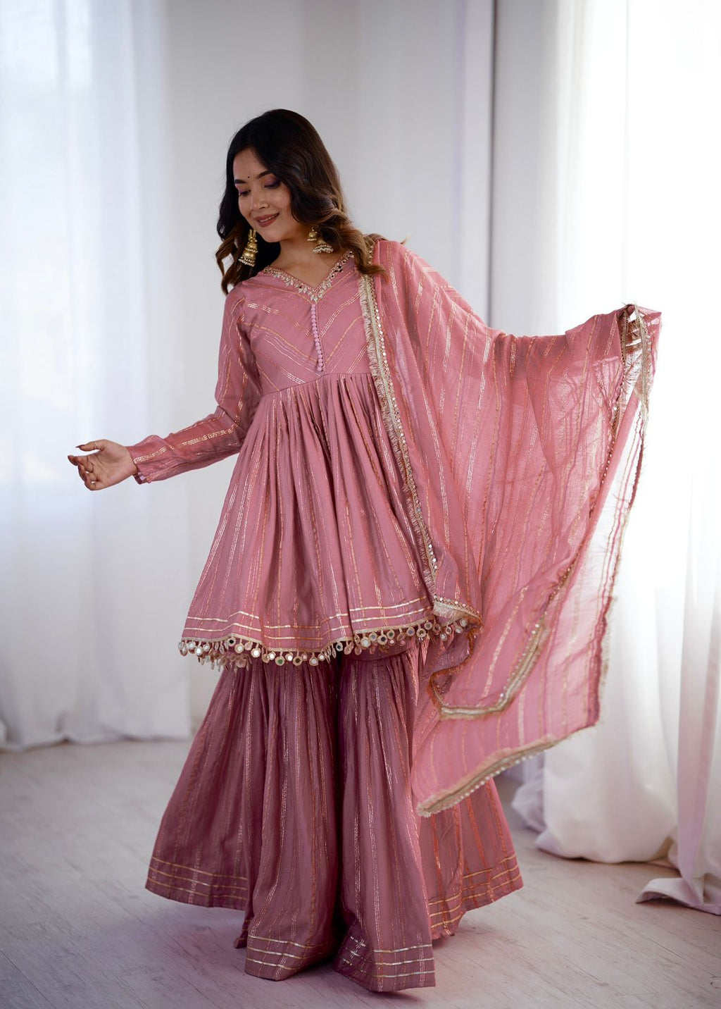 Peach Mal Chanderi Sharara Set