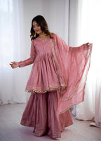 Peach Mal Chanderi Sharara Set