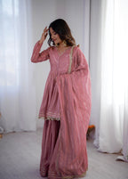 Peach Mal Chanderi Sharara Set