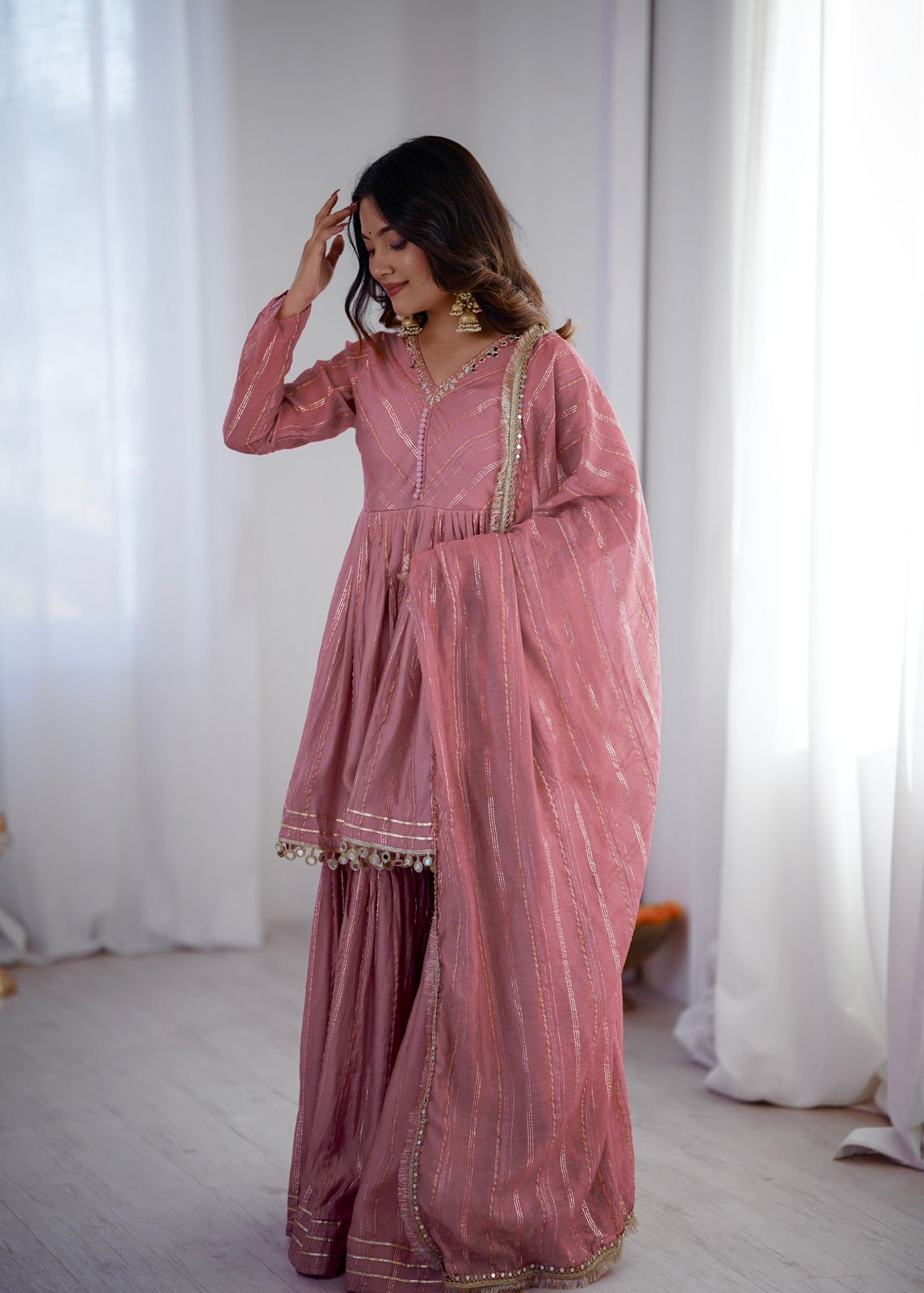 Peach Mal Chanderi Sharara Set