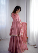 Peach Mal Chanderi Sharara Set
