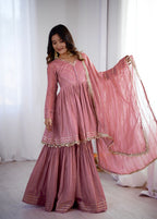 Peach Mal Chanderi Sharara Set
