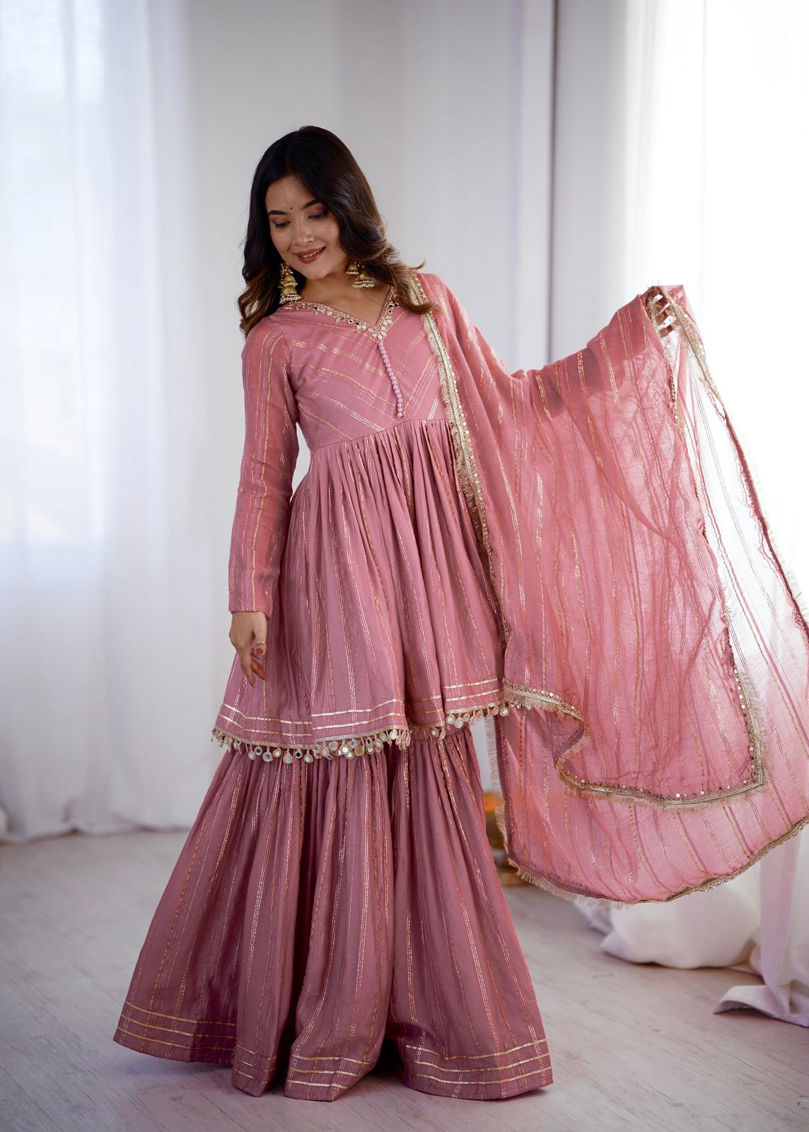 Peach Mal Chanderi Sharara Set