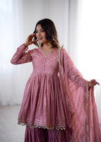 Peach Mal Chanderi Sharara Set