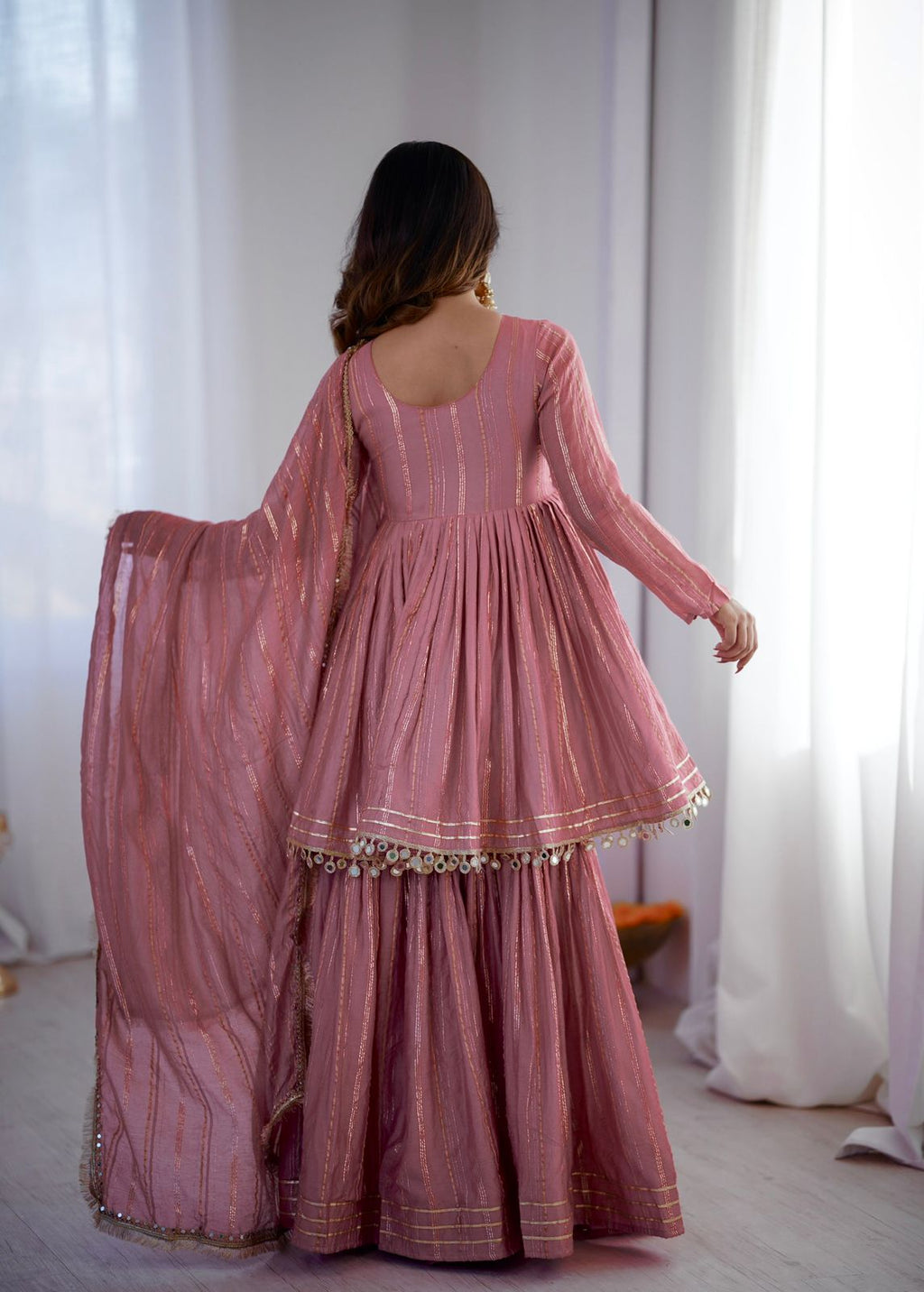 Peach Mal Chanderi Sharara Set