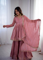 Peach Mal Chanderi Sharara Set