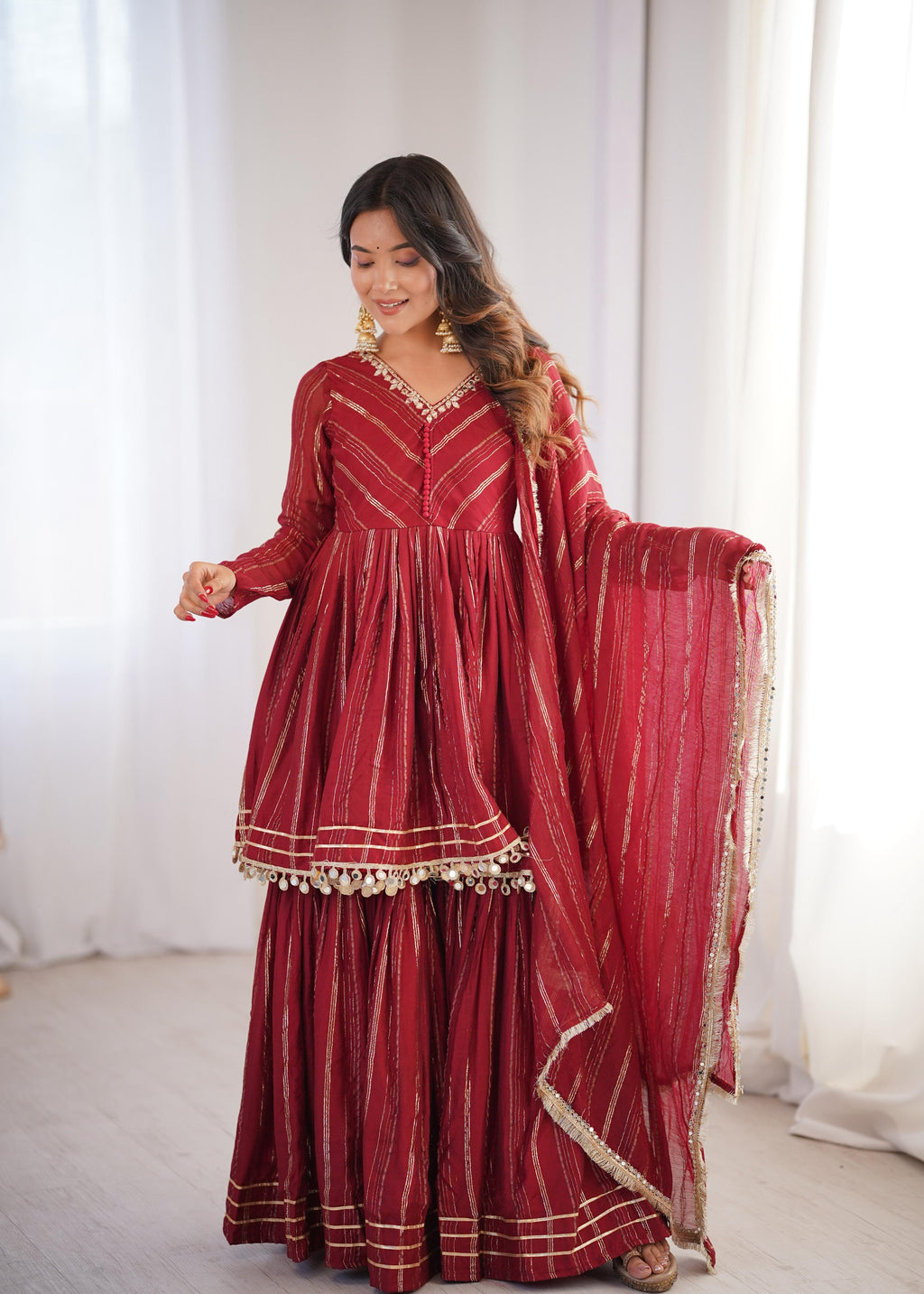 Maroon Mal Chanderi Sharara Set