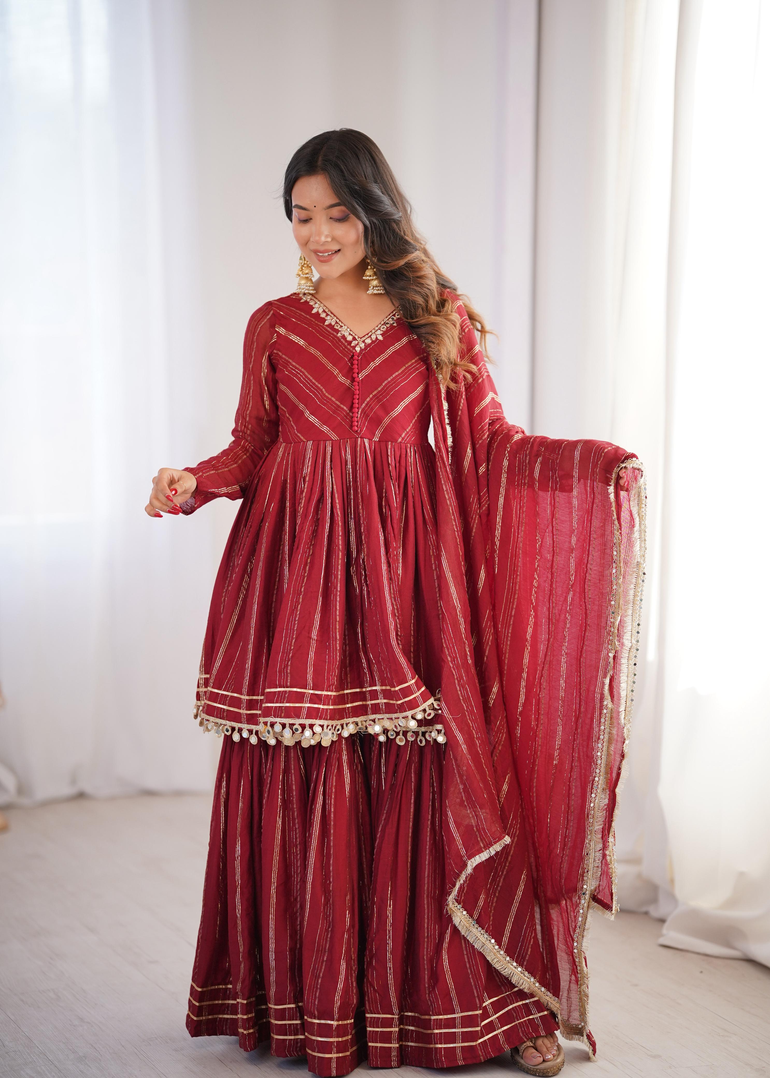 Maroon Mal Chanderi Sharara Set