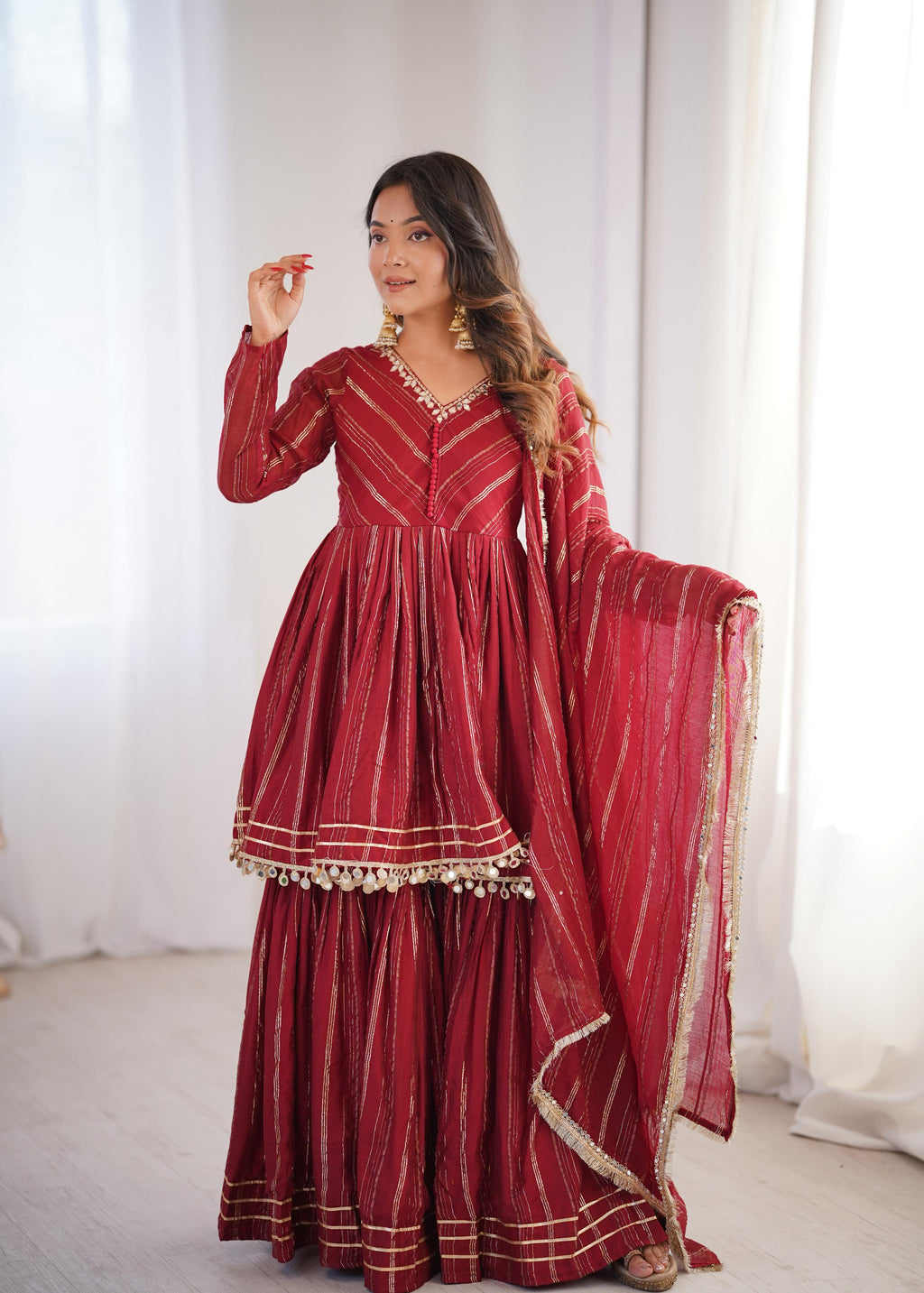 Maroon Mal Chanderi Sharara Set